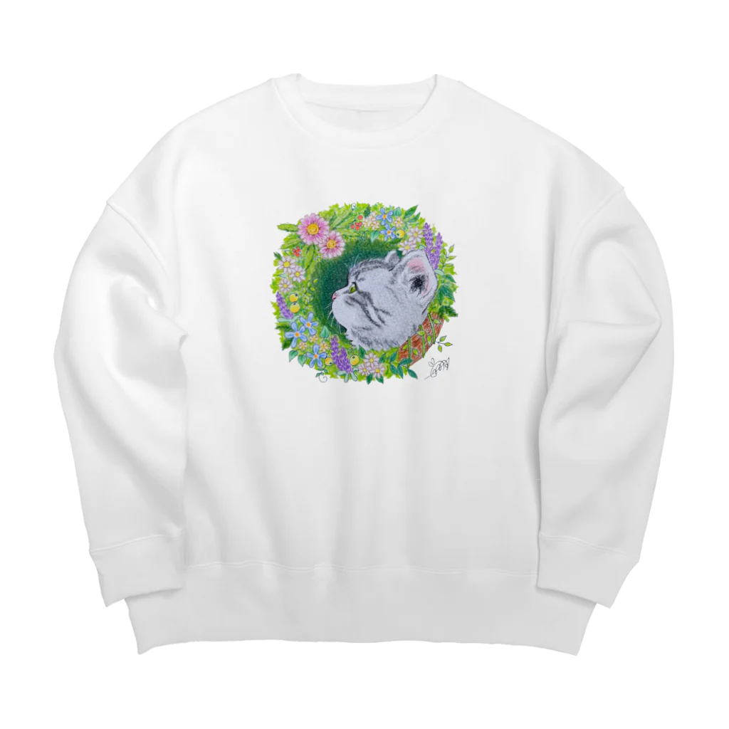 むぅ～さん63の翔猫(#art_ippi参加イラスト・２月・ねこ) Big Crew Neck Sweatshirt