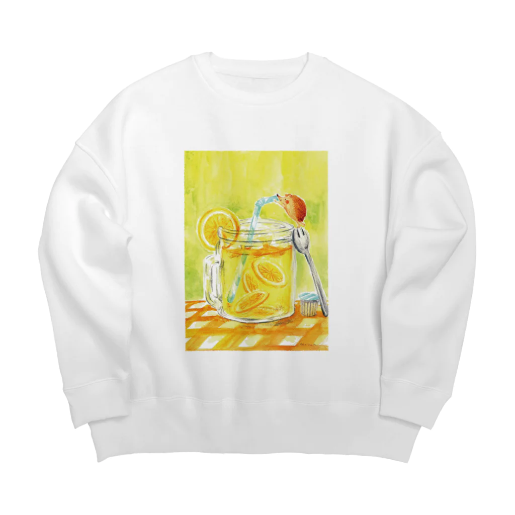 torisun shop (SUZURI)のレモネードが飲みたいハリネズミさん Big Crew Neck Sweatshirt