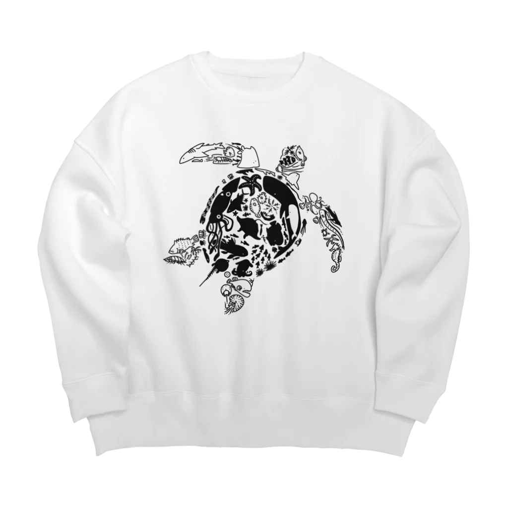 びりぃのうみがめ さかな（ブラック） Big Crew Neck Sweatshirt