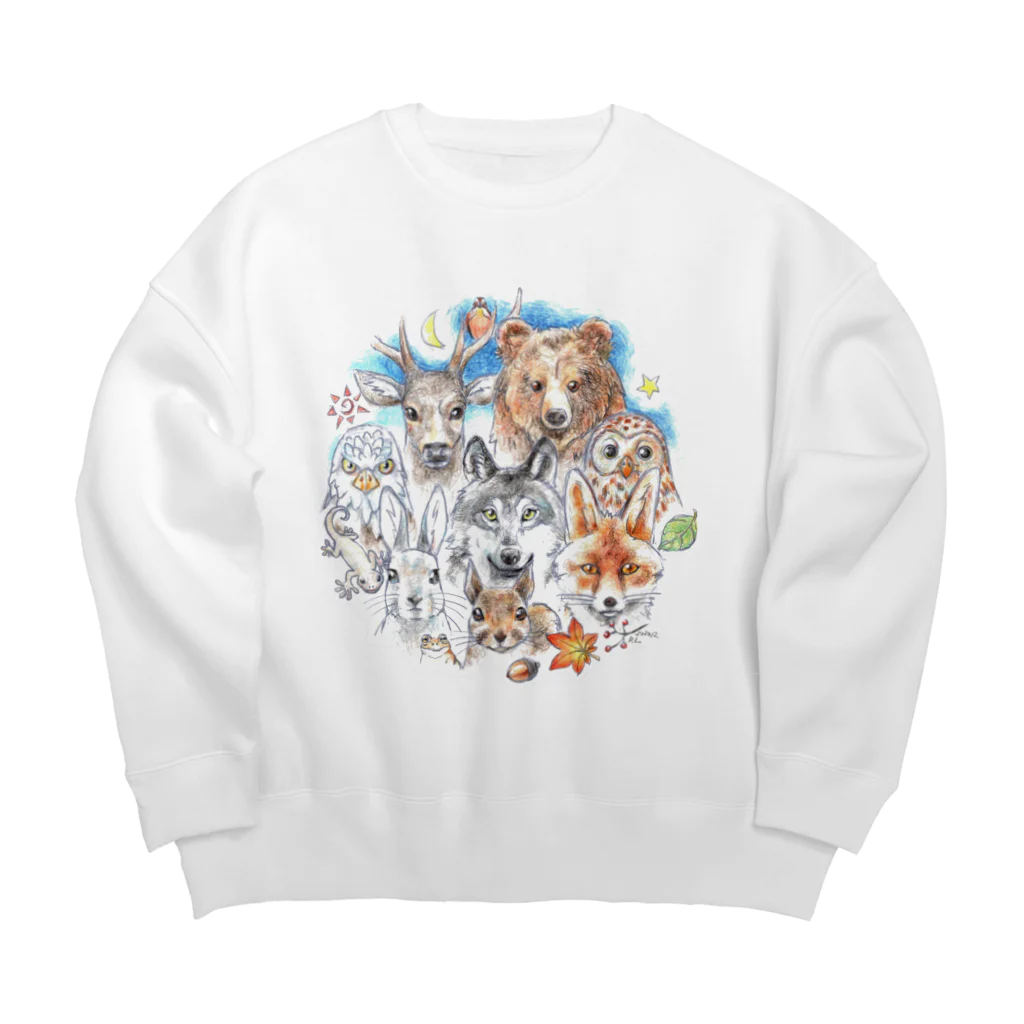 ＰＵＧＬＡＮＤの熊・鹿・フクロウ・オオカミ・キツネ・鷹・イモリ・うさぎ・リス・ジョウビタキ Big Crew Neck Sweatshirt