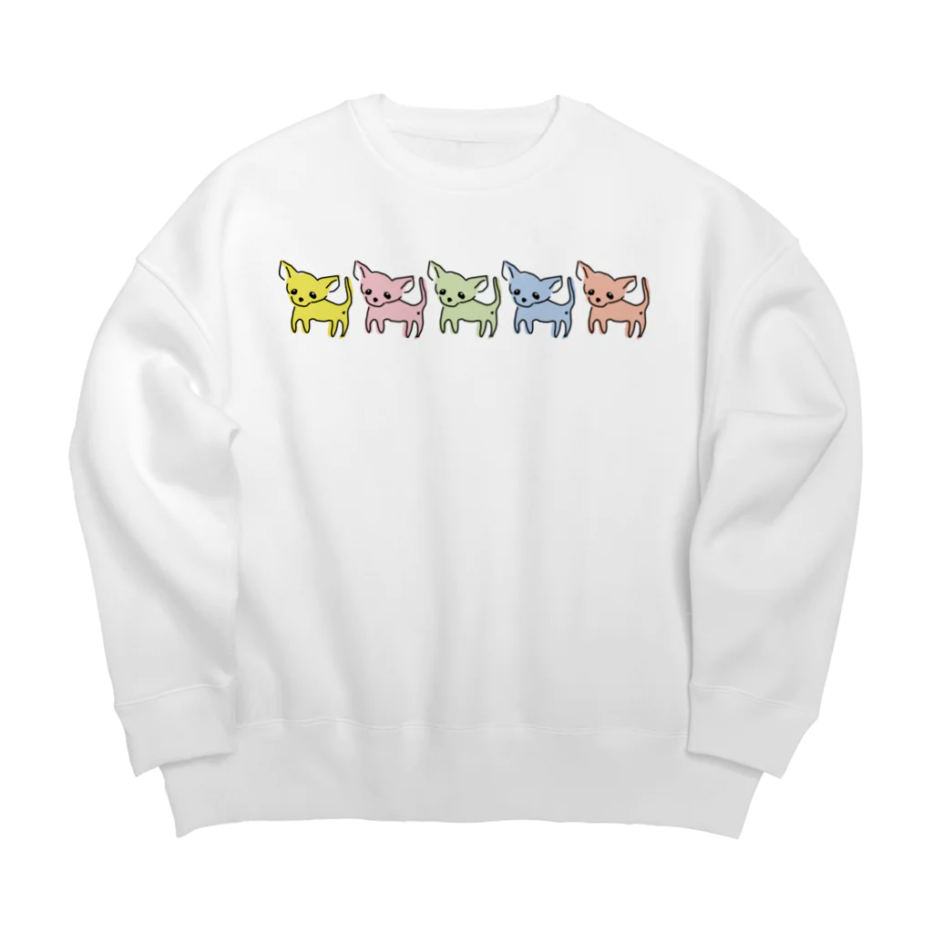 akane_art（茜音工房）のゆるチワワ（カラフル） Big Crew Neck Sweatshirt