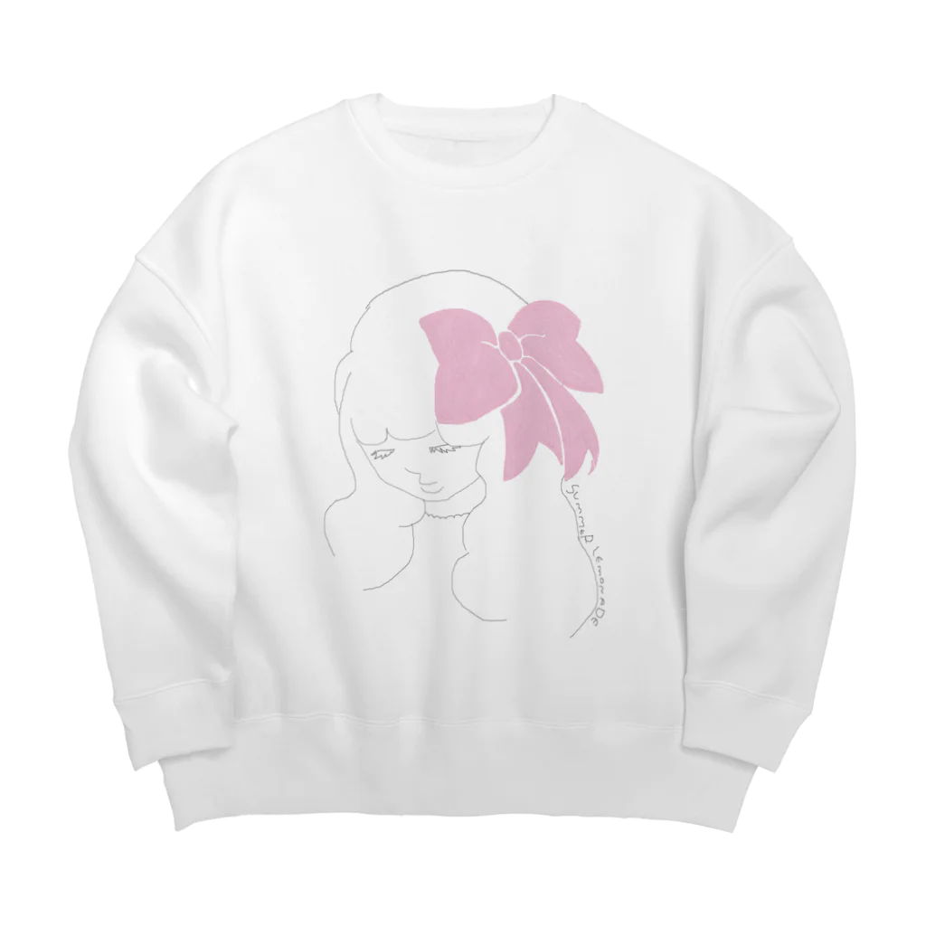 レモンスカッシュの泡のピンクのリボンの子 Big Crew Neck Sweatshirt