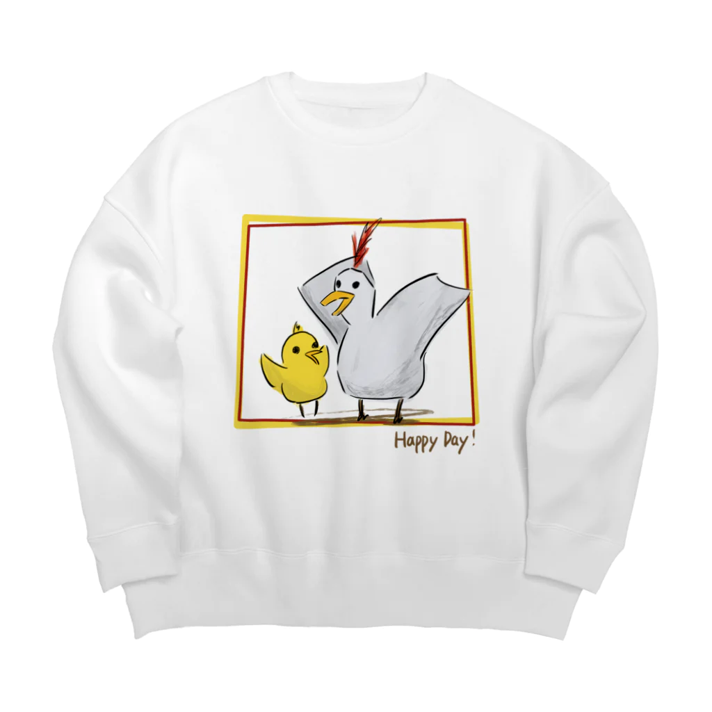 mizutama_のHappy Day!(にわとりとひよこ) Big Crew Neck Sweatshirt