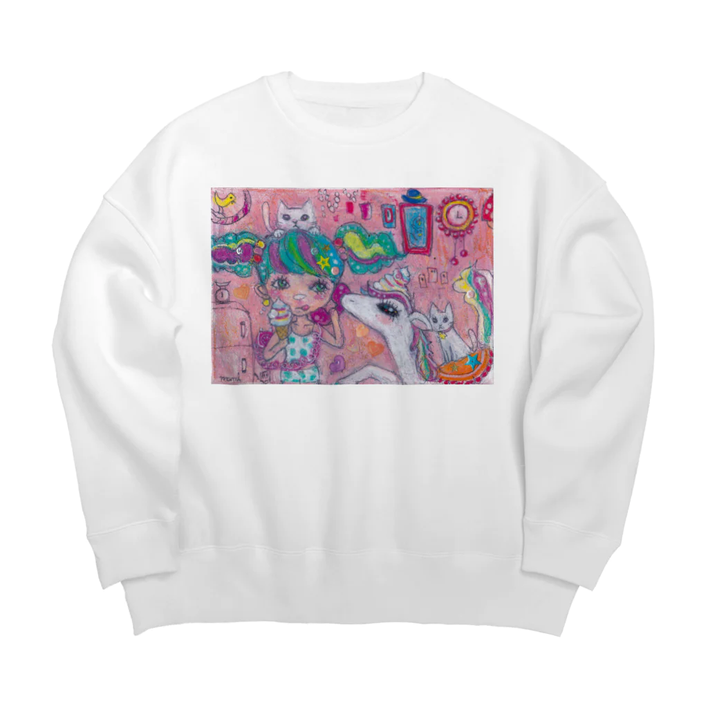 仏壇スイーツ　mamiのぶりっ子ちゃんとくるくるソフトクリームユニコーンの日常 Big Crew Neck Sweatshirt