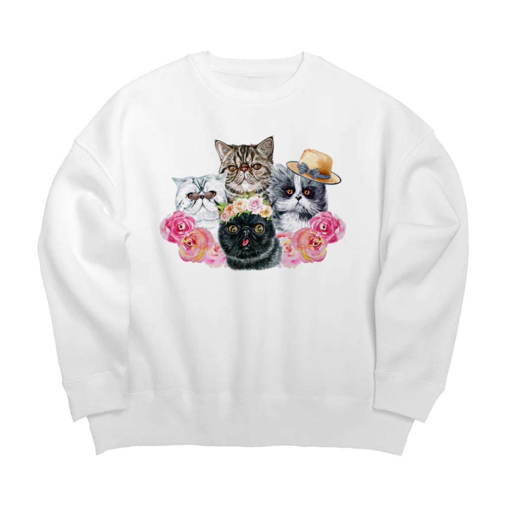 SANKAKU DESIGN STOREの仲良し！ぺちゃかわ猫ちゃんたちのバカンス。 Big Crew Neck Sweatshirt