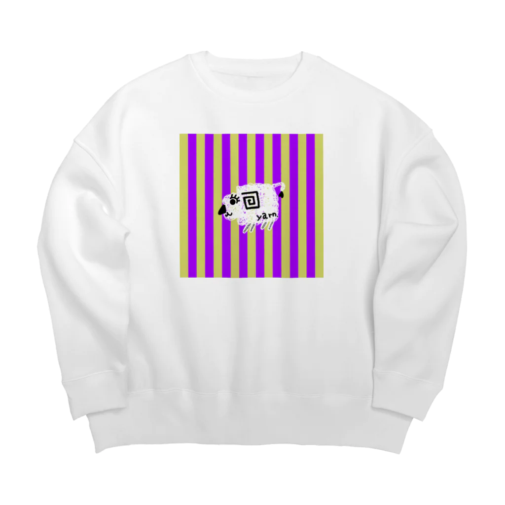 usa100の【白】紫黄色ストライプ羊 Big Crew Neck Sweatshirt