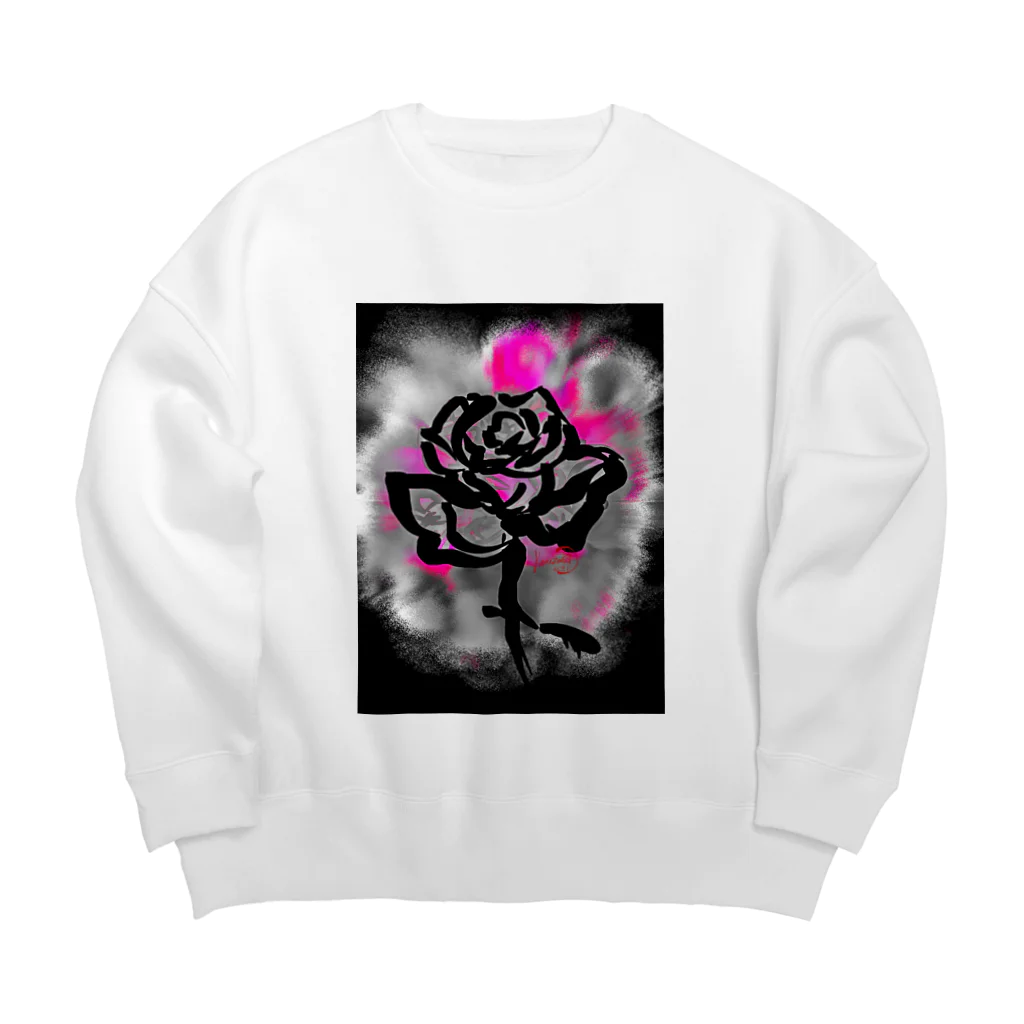 紅空月(kouzuki)designの和筆薔薇_pink Big Crew Neck Sweatshirt