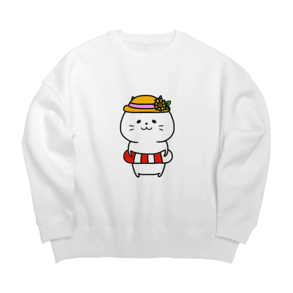 もちぱっちの浮き輪帽子ねこさん Big Crew Neck Sweatshirt