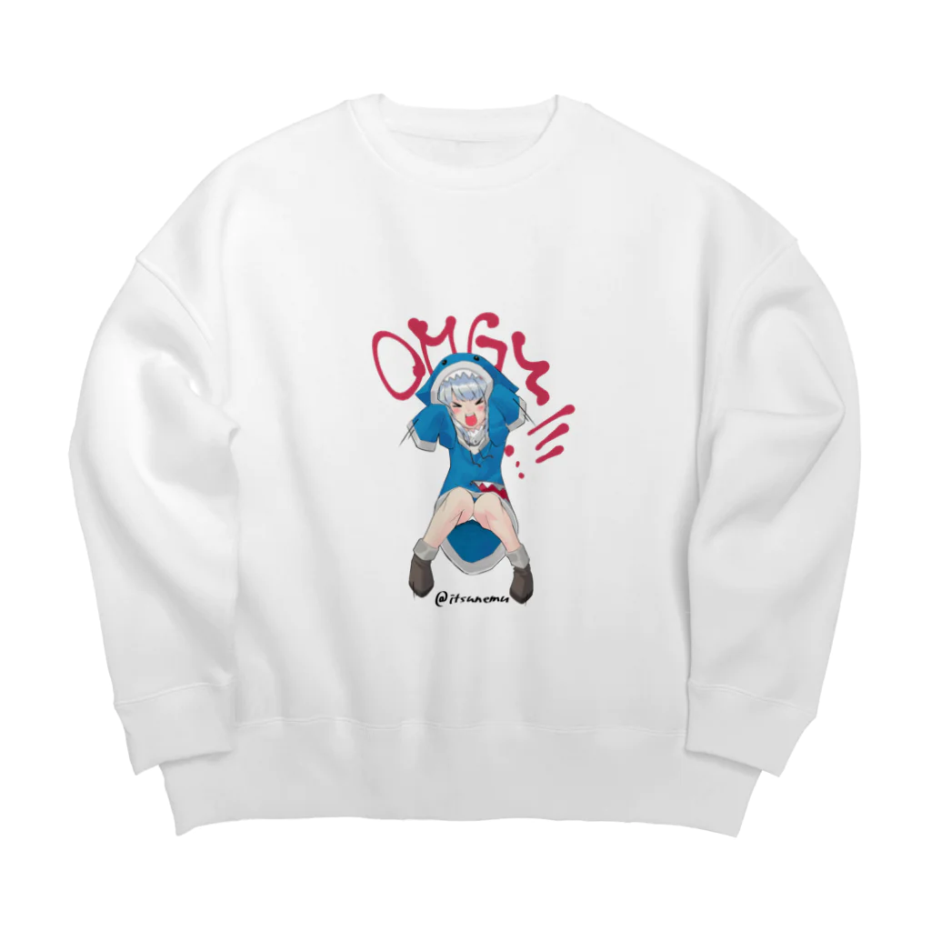 いつも眠い #エロ漫画のサメイラスト Big Crew Neck Sweatshirt