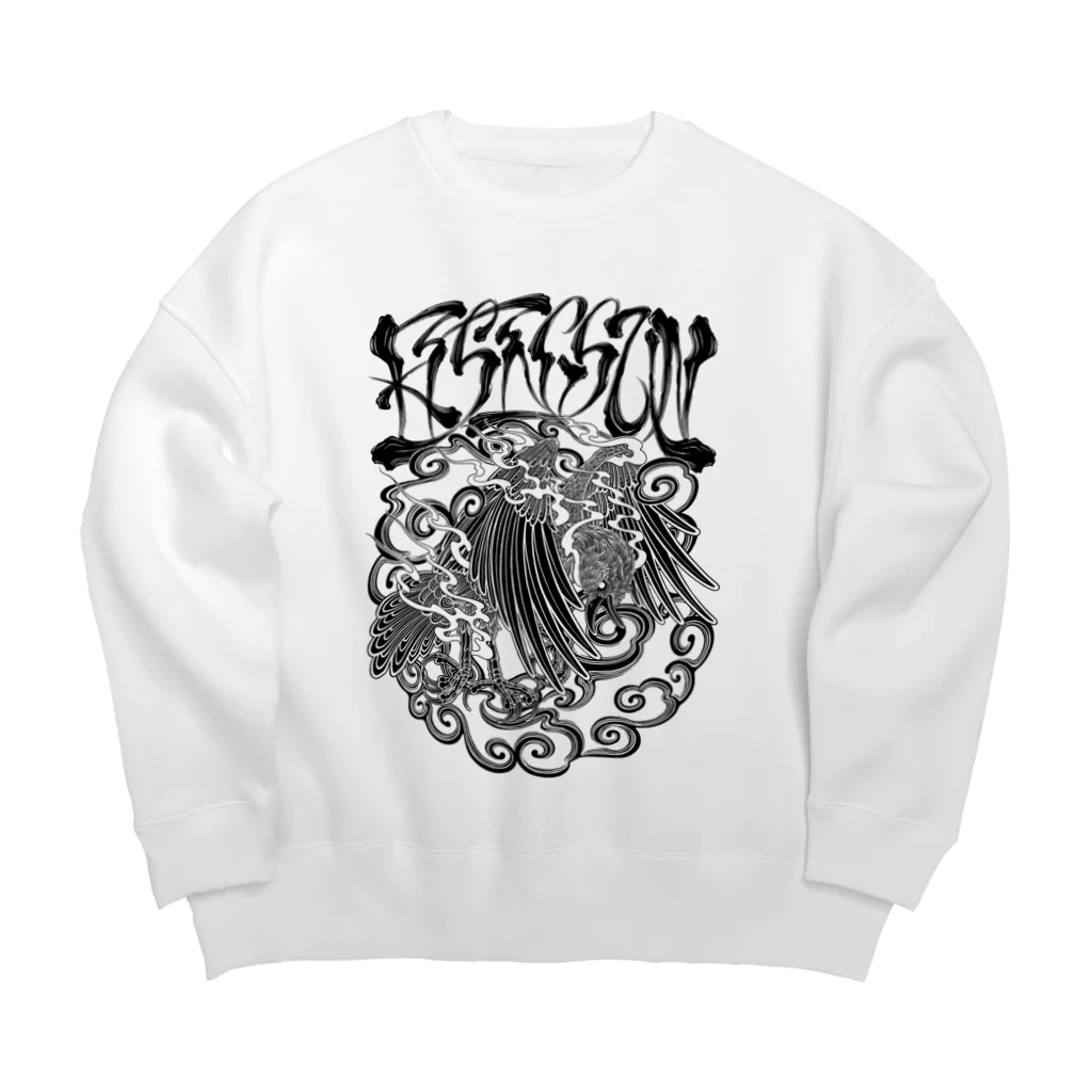 Y's Ink Works Official Shop at suzuriのRising sun Crow (Black Print) Big Crew Neck Sweatshirt