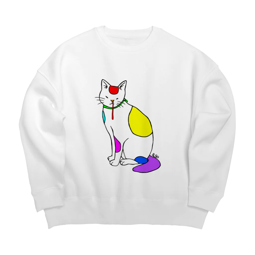 アソマサヤの背筋良い猫 Big Crew Neck Sweatshirt