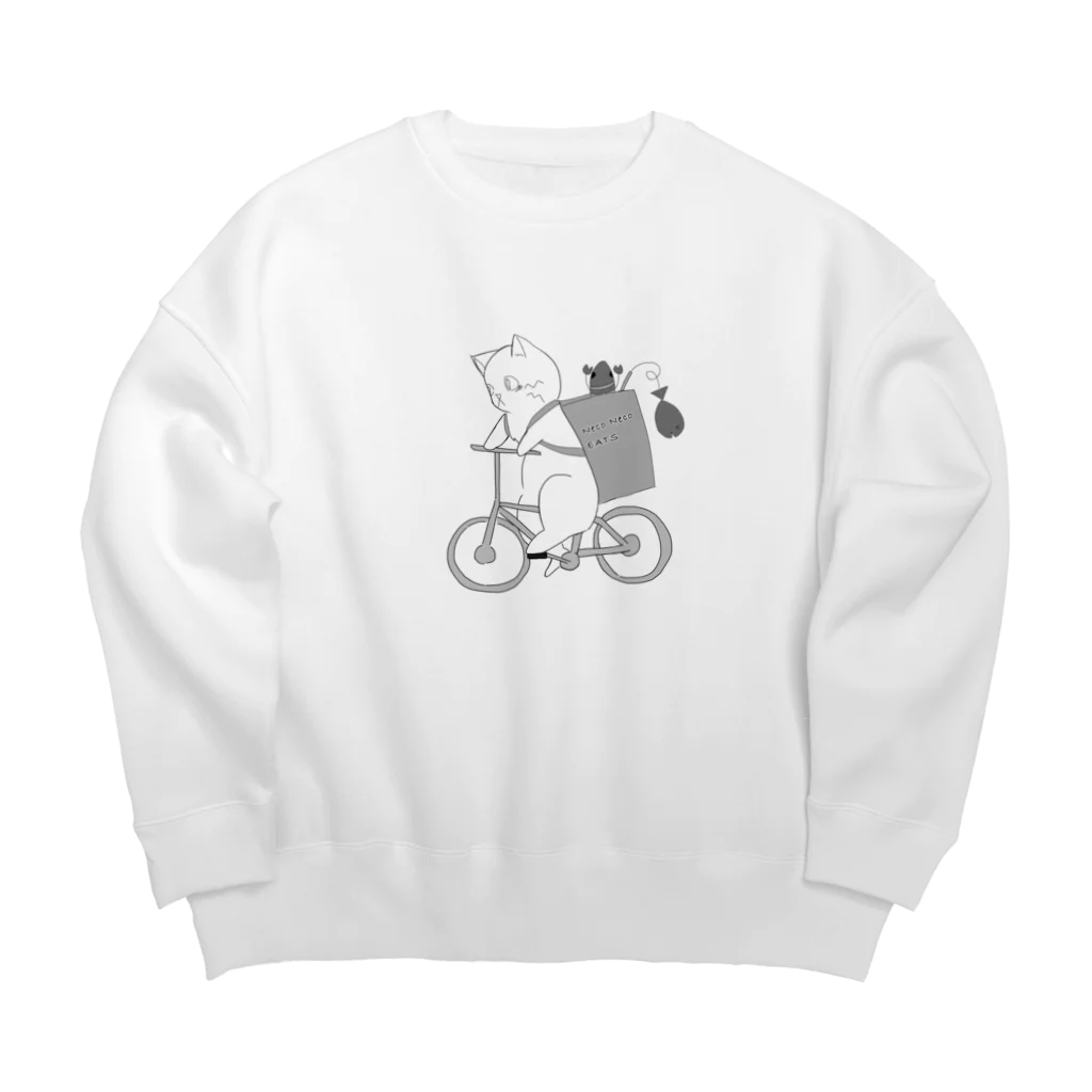 amemugi（あめむぎ）のネコネコイーツ配達中のネコ。 Big Crew Neck Sweatshirt