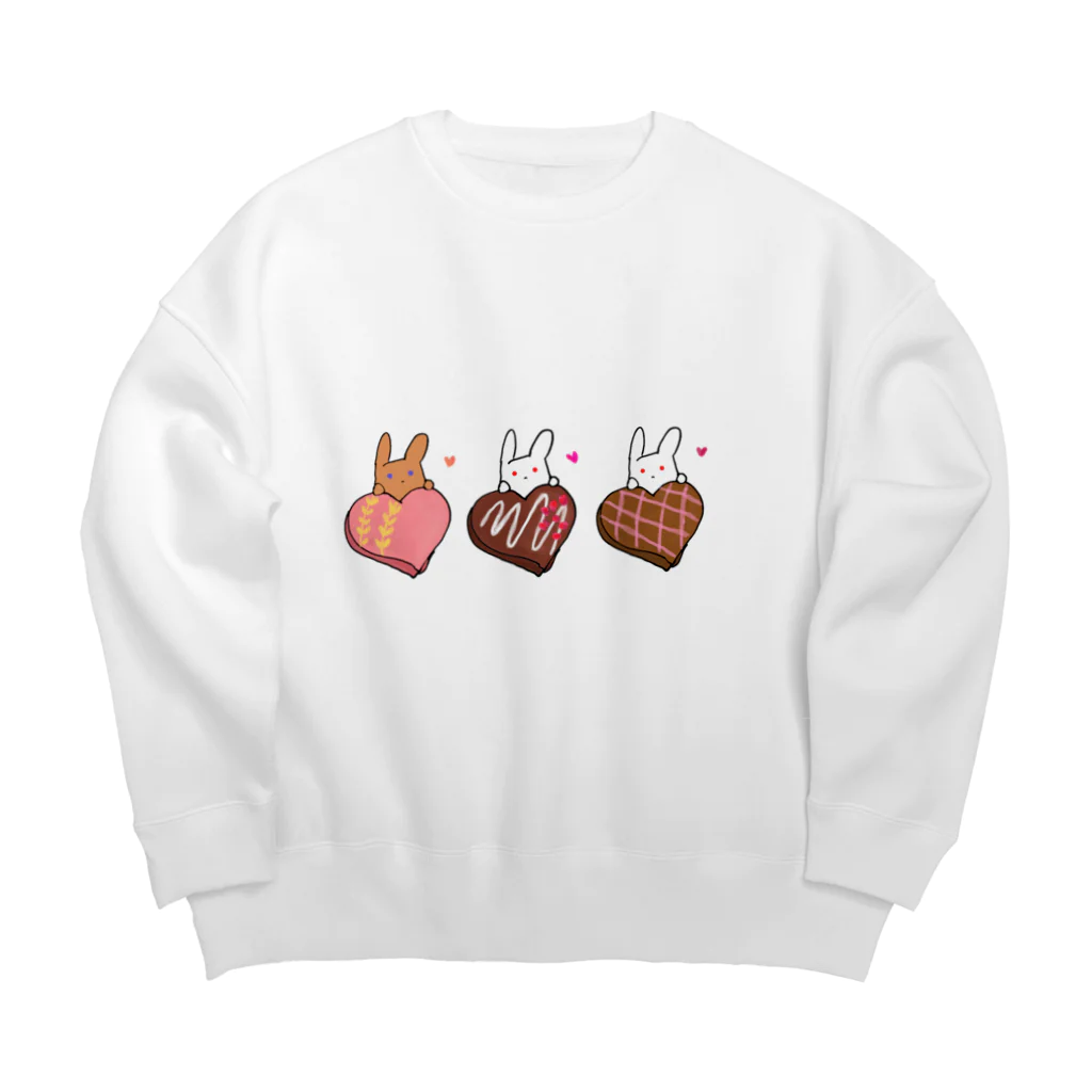 もふりんごのうさぎと桃・ラズベリークランチ・チェックのチョコレート Big Crew Neck Sweatshirt