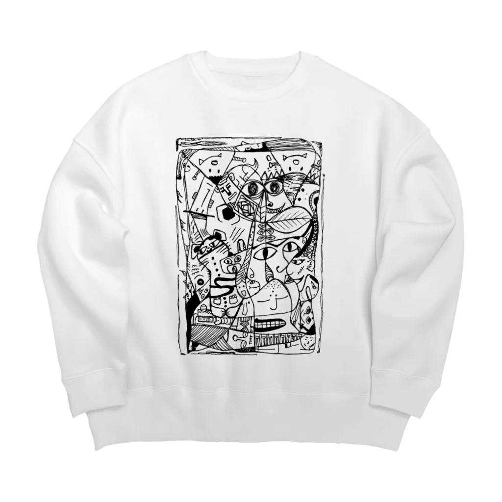 ZIGZIG CIDER GRAPHICのいろんな所にいろんな顔 Big Crew Neck Sweatshirt