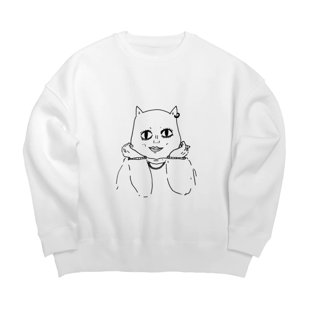 kimo piyo shopのぶりっ子ねこさん Big Crew Neck Sweatshirt