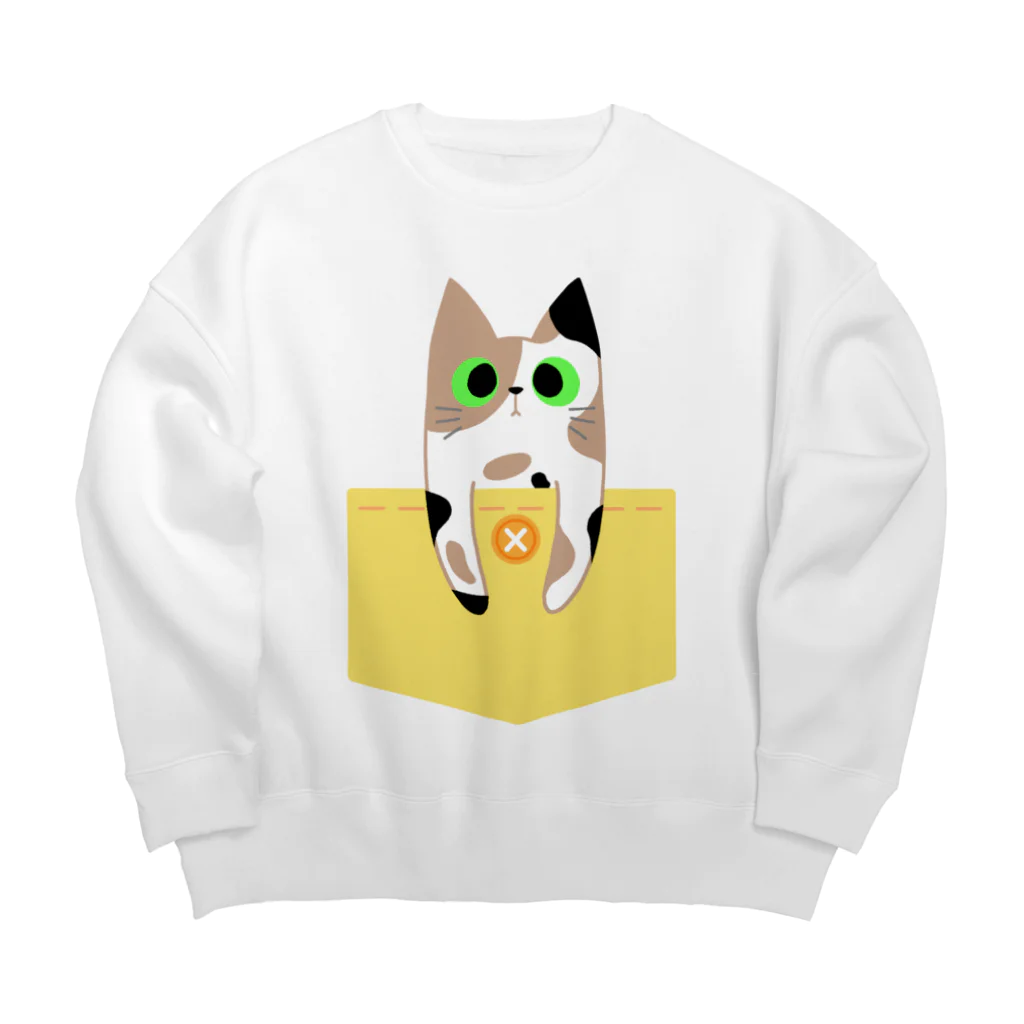 ねむ吉屋のポケットからにゃんこ Big Crew Neck Sweatshirt