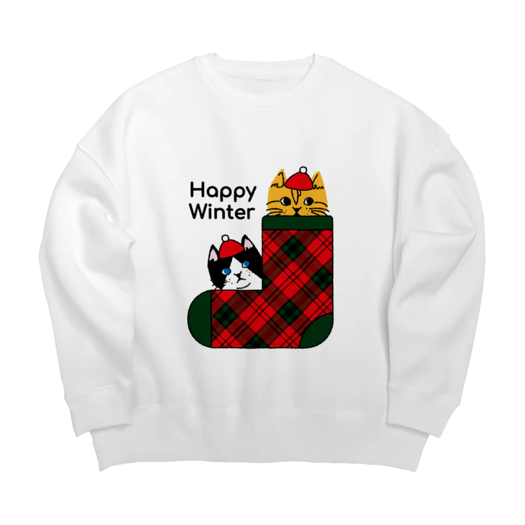 mapechiのトラネコしまお＆ハチワレはっち、happy Winter Big Crew Neck Sweatshirt