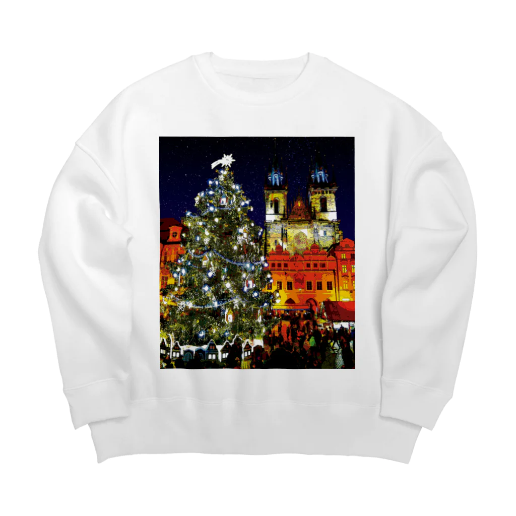 GALLERY misutawoのプラハ 夜のクリスマスツリーとティーン教会 Big Crew Neck Sweatshirt