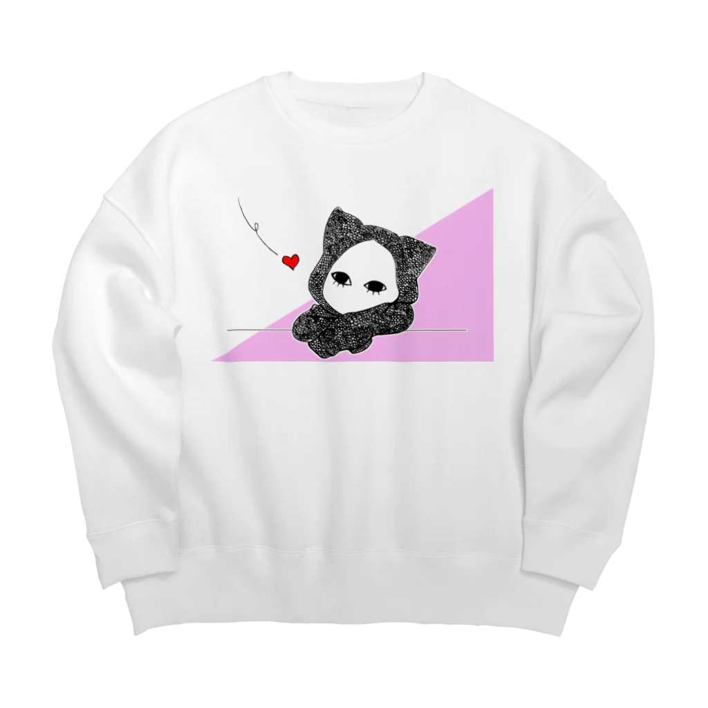 桃原のたそがれキズねこ ピンク Big Crew Neck Sweatshirt