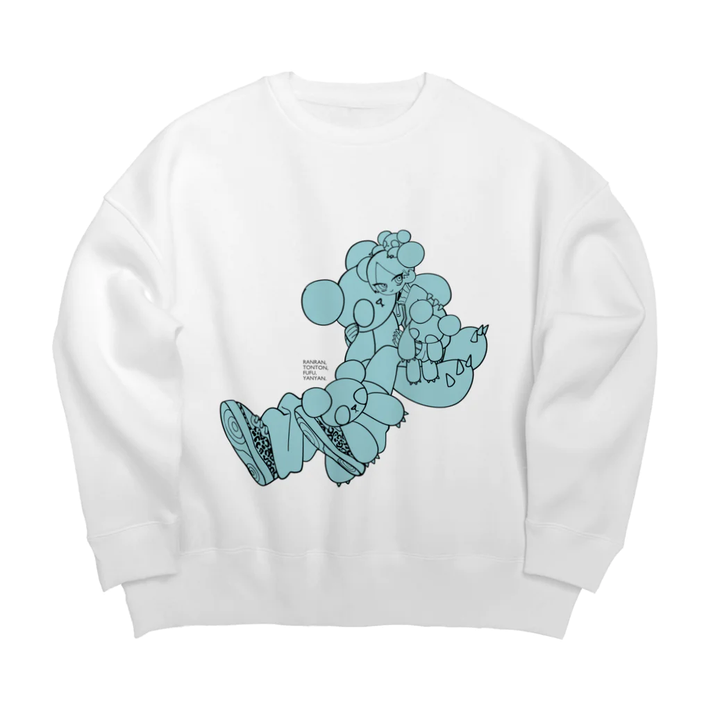 めぐみのなんとなくかわいいショップの4ひきのぱんだ(みずいろ) Big Crew Neck Sweatshirt