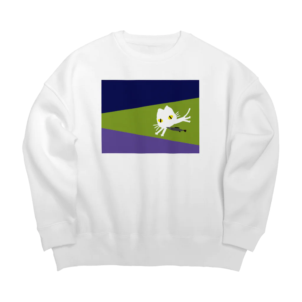 まみおデザインの白ネコとサンマ Big Crew Neck Sweatshirt