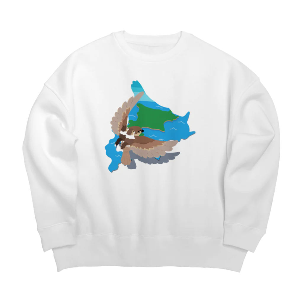 Kotetsu diary(SUZURI店)のシェルティ2匹＆スズメ×北海道 Big Crew Neck Sweatshirt