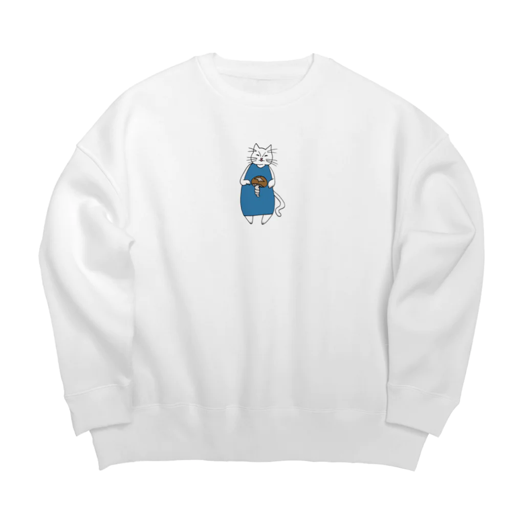 nyakamoの巻きしいたけ柄マキシ丈ワンピを着た猫 Big Crew Neck Sweatshirt