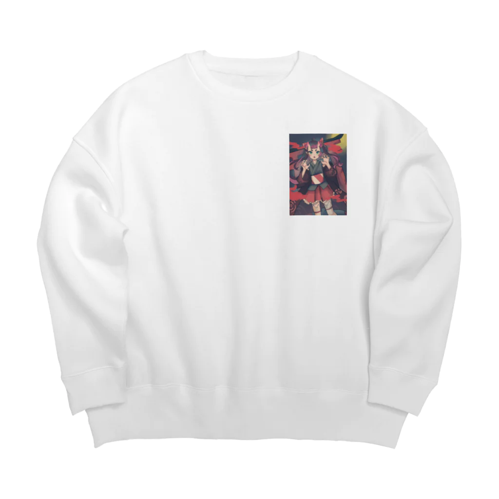 KumaKumaのkumakuma  鬼っ娘(おにっこ) Big Crew Neck Sweatshirt