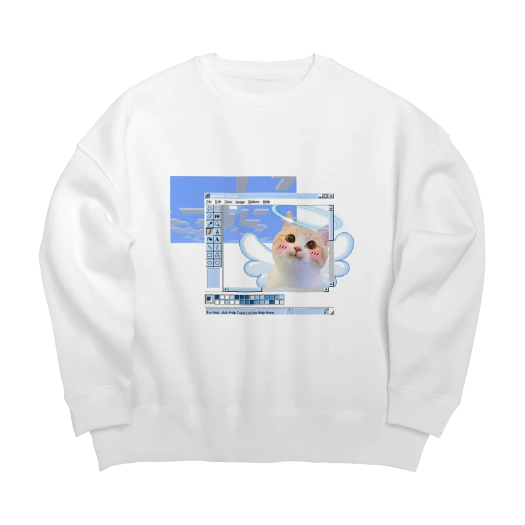 睡眠睡魔の猫サブカル水色 Big Crew Neck Sweatshirt