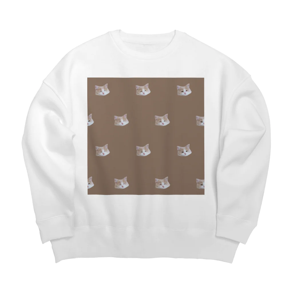 キャラメル色のメルちゃんのお昼寝ネコチャン　総柄ブラウン Big Crew Neck Sweatshirt