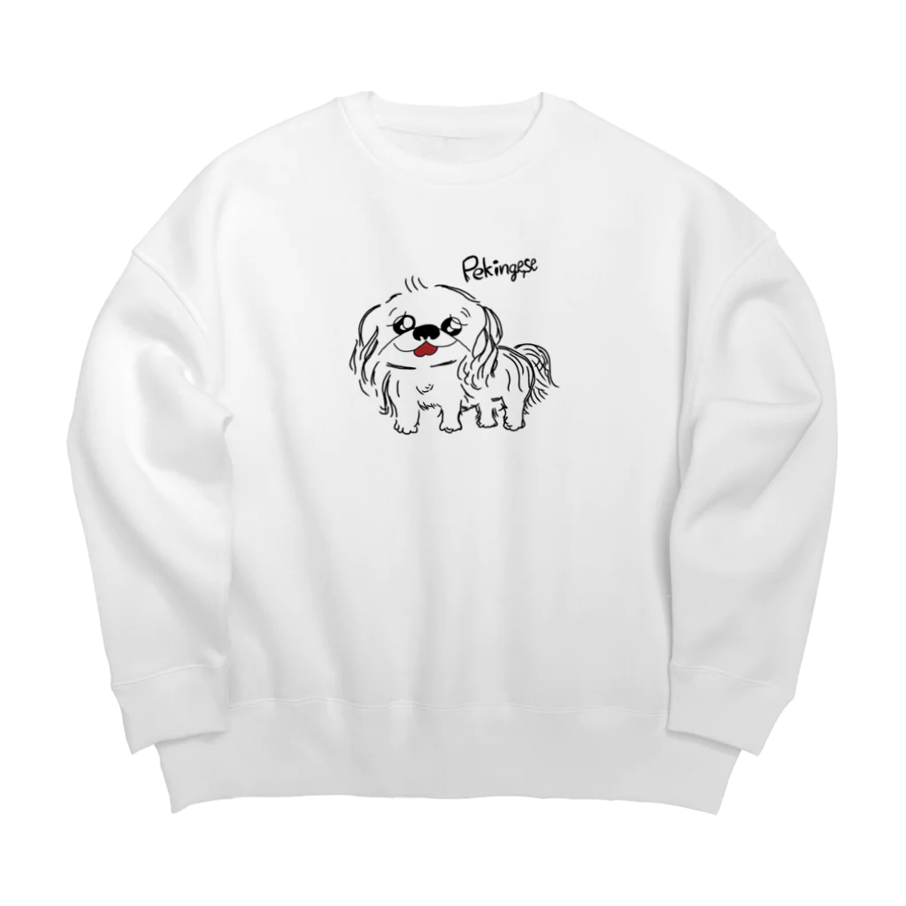 CHOSANAの笑うペキニーズ(白) Big Crew Neck Sweatshirt