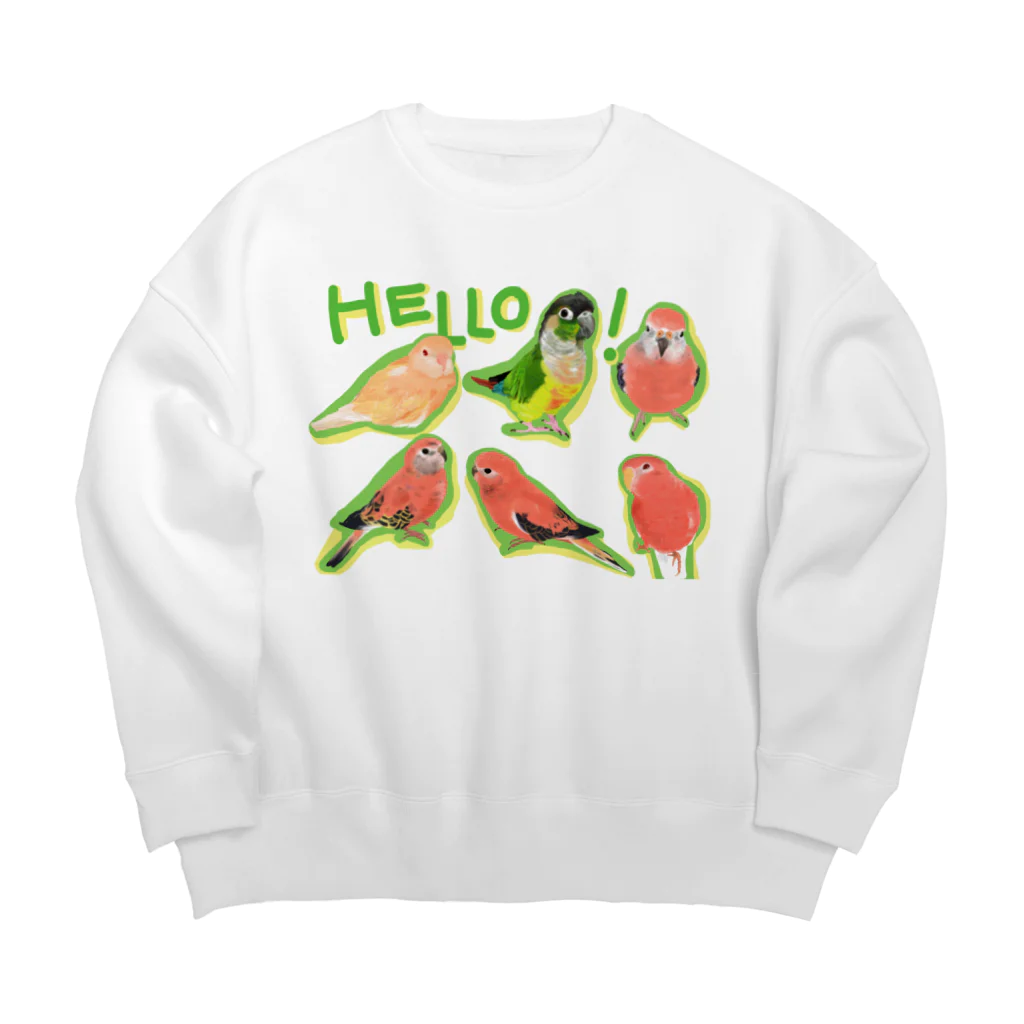 アキクサインコとウロコインコのHELLO! Big Crew Neck Sweatshirt