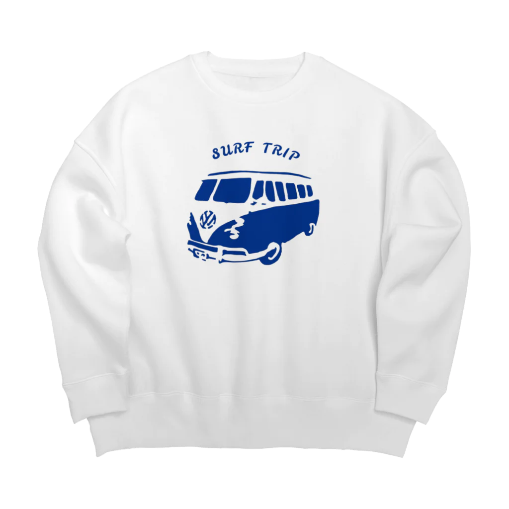 ブルーカメラのシンプルTシャツ屋のワーゲンバスでサーフィンへGo Big Crew Neck Sweatshirt