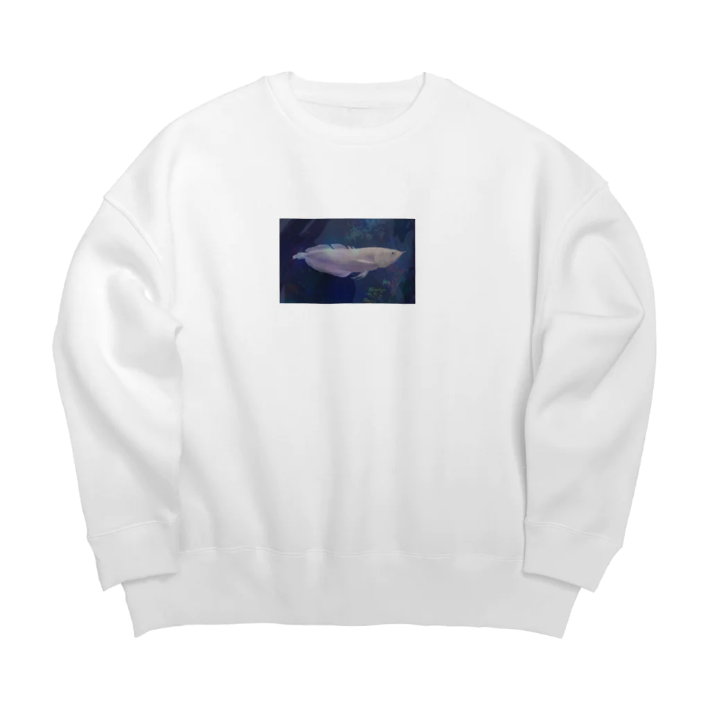 応魚のアルビノシルバーアロワナ（背景つき、青） Big Crew Neck Sweatshirt