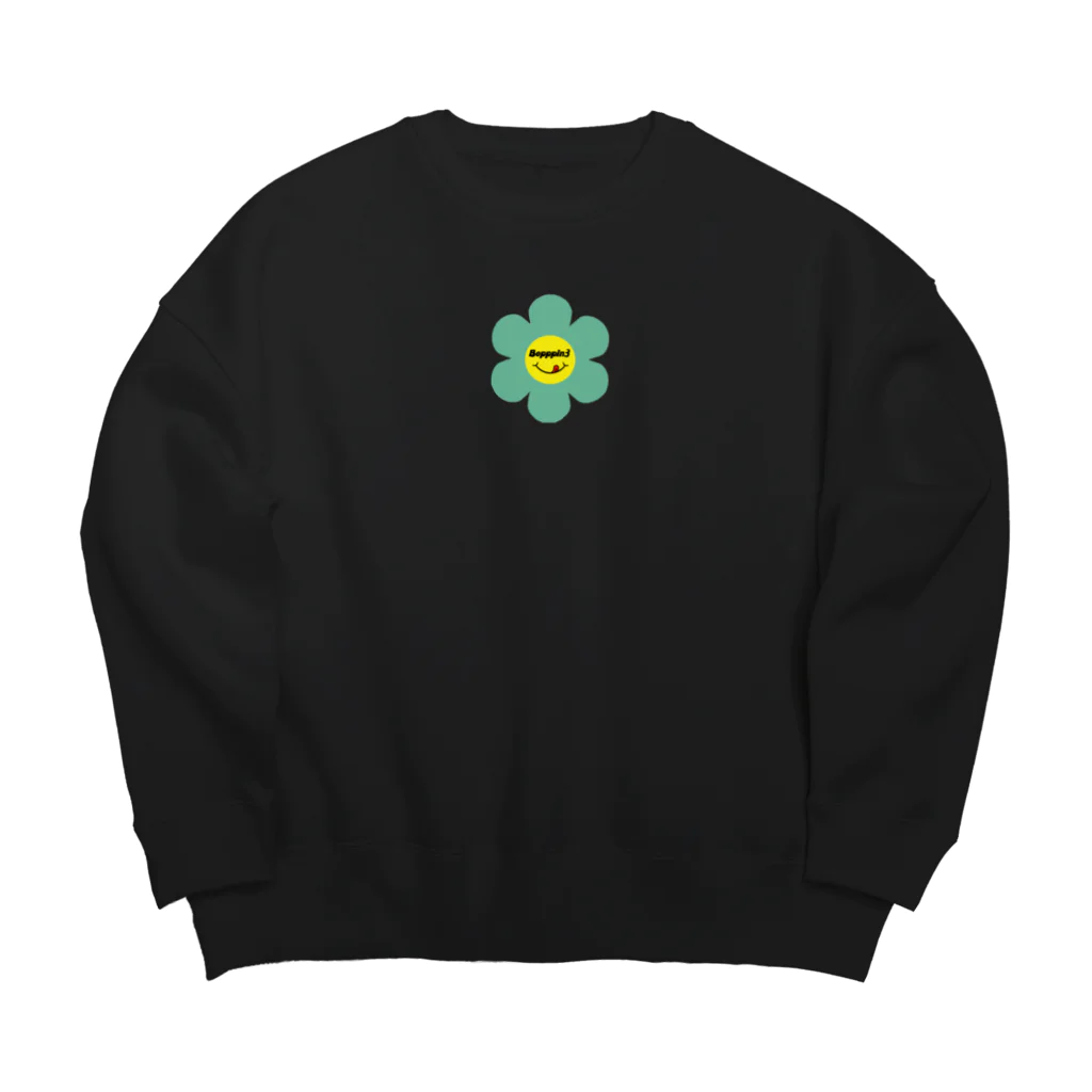 Bepppin3Companyのレトロフラワー★グリーン Big Crew Neck Sweatshirt