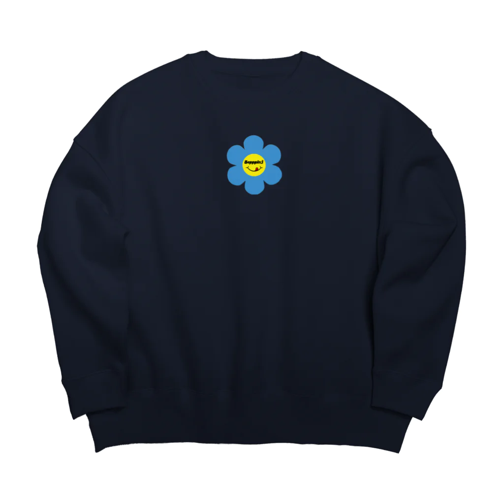 Bepppin3Companyのレトロフラワー★ブルー Big Crew Neck Sweatshirt