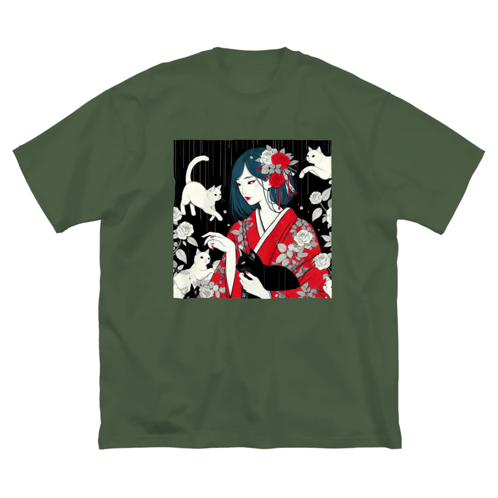 cocoa8877のネコ三昧（黒い空間・浮世絵風） Big T-Shirt