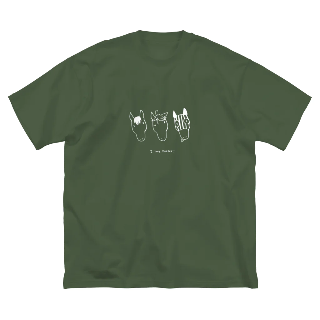 SWのシンプル３horses 白線ver ビッグシルエットTシャツ