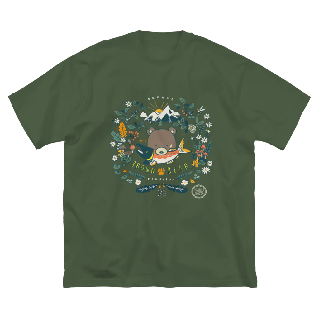 澄ノしおの（濃色用）捕食クマ　顔アップバージョン ビッグシルエットTシャツ