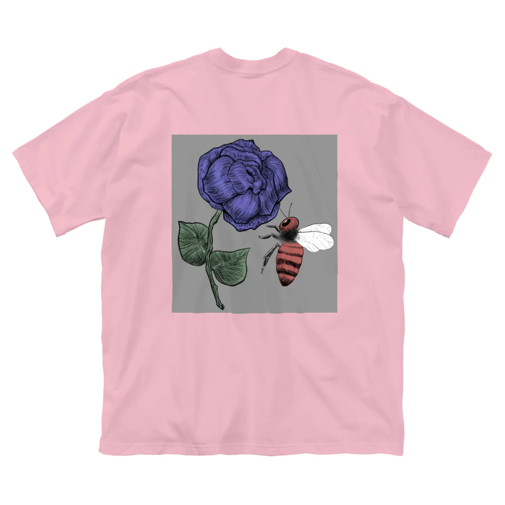 バーバラの薔薇と蜂　青グレー ビッグシルエットTシャツ