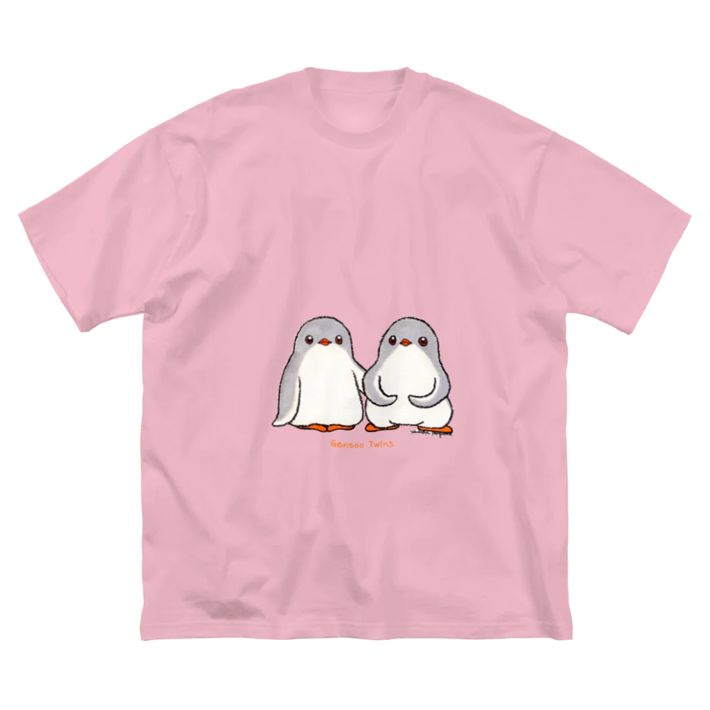 ヤママユ(ヤママユ・ペンギイナ)のふたごのジェンツーペンギン(ロゴあり) ビッグシルエットTシャツ