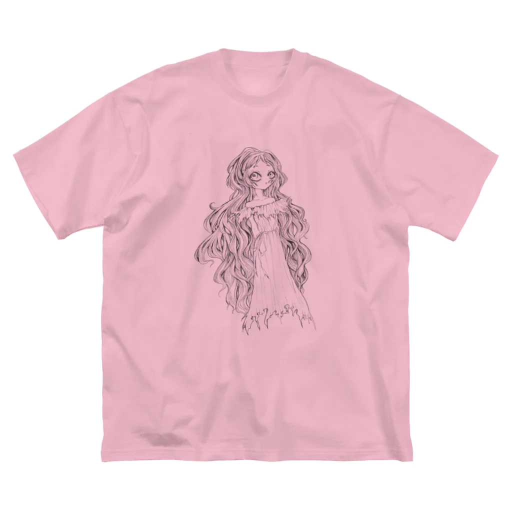 虹色孔雀の魔女。のリボンなしルージュちゃんの線画グッズ。 ビッグシルエットTシャツ