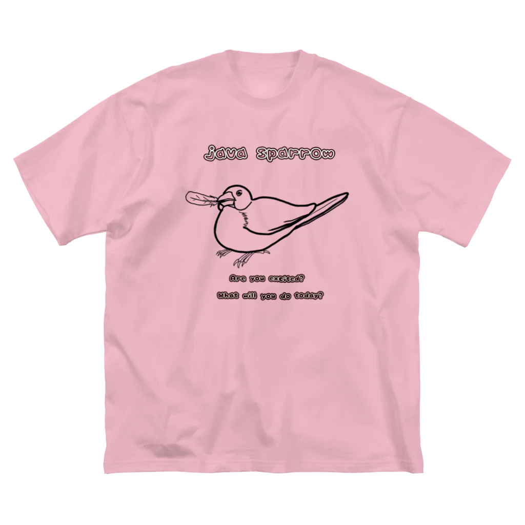 Lily bird（リリーバード）の羽根くわえ文鳥 線画 ビッグシルエットTシャツ