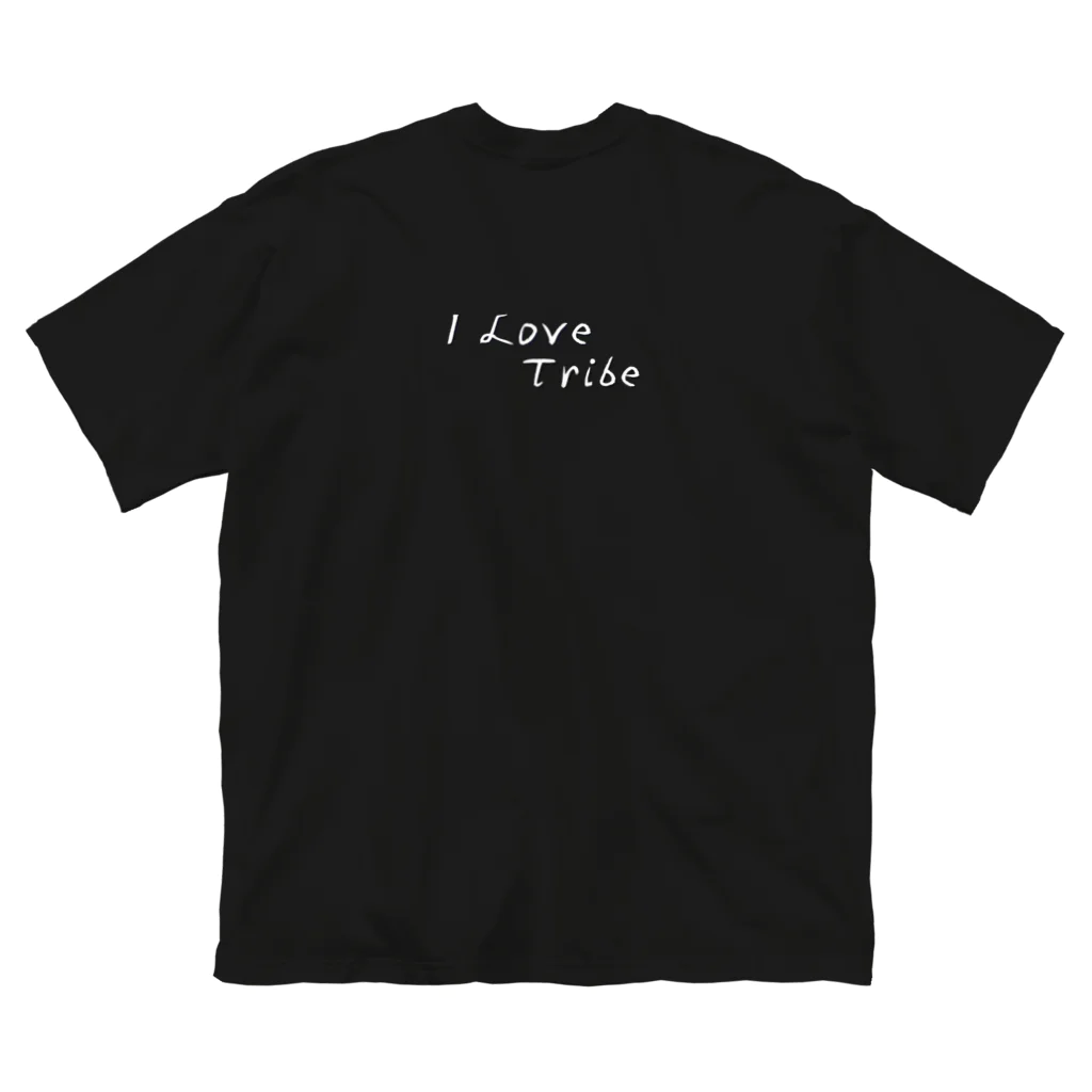 ミラくまのI LOVE Tribe　白文字背景透明 ビッグシルエットTシャツ
