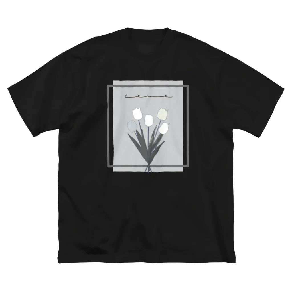 rilybiiのgrayish color × white × charcoal ×  tulip bouquet ビッグシルエットTシャツ