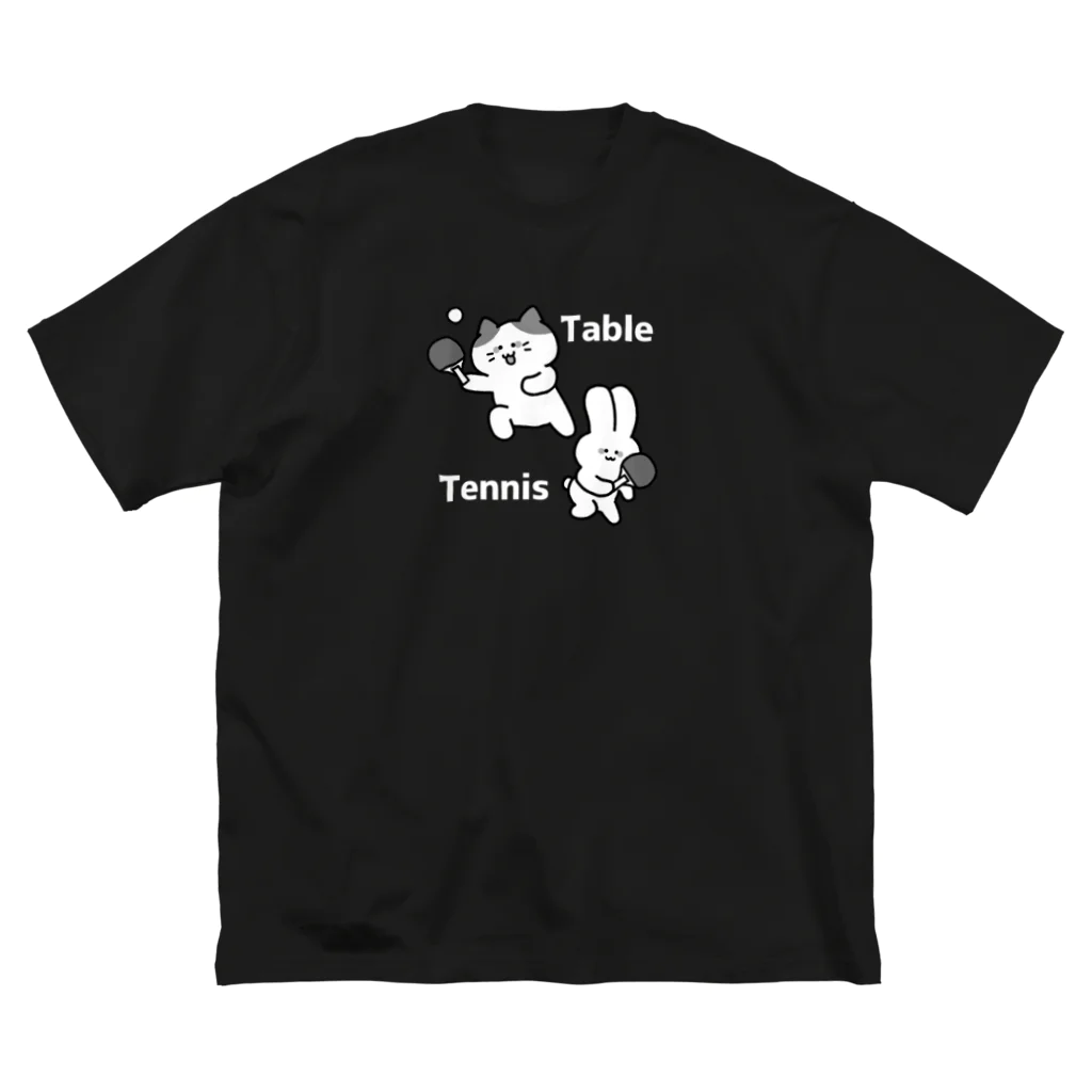  とろろんの卓球モノクロ(黒) ビッグシルエットTシャツ