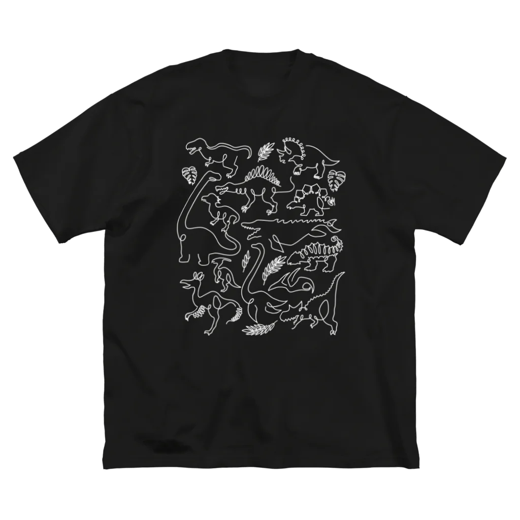 あおとあかの一筆恐竜A(WhiteLine) ビッグシルエットTシャツ