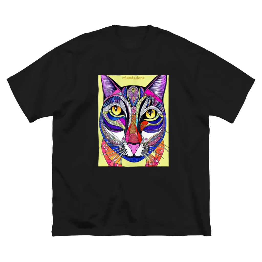 miamissioneのカラフルでエスニックテイストでポップな猫－Colorful, ethnic flavored, pop cat. ビッグシルエットTシャツ