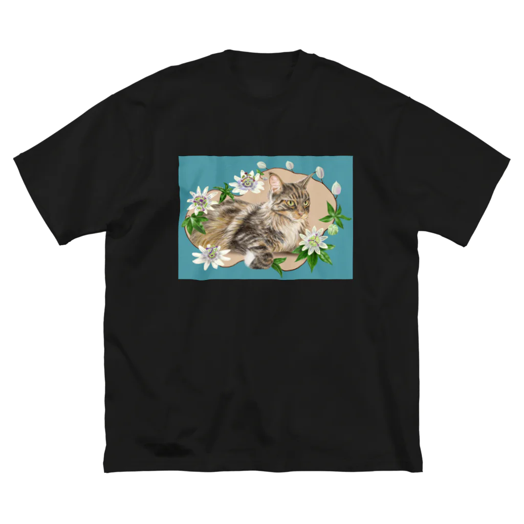 Ａｔｅｌｉｅｒ　Ｈｅｕｒｅｕｘの🌼花と猫😸　トケイソウ ビッグシルエットTシャツ