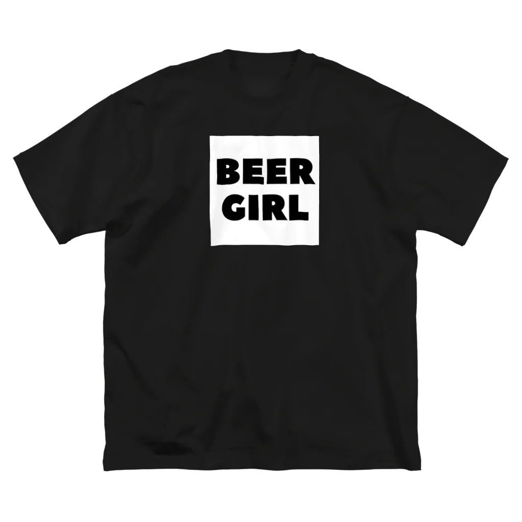 BEERのビールガール_黒字(白背景) ビッグシルエットTシャツ